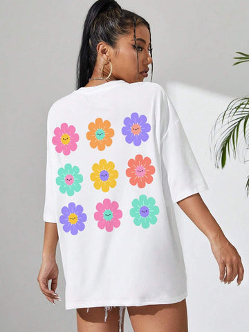 EZwear Cartoon Graphic Drop Shoulder Oversized Tee