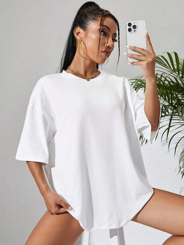 EZwear Cartoon Graphic Drop Shoulder Oversized Tee