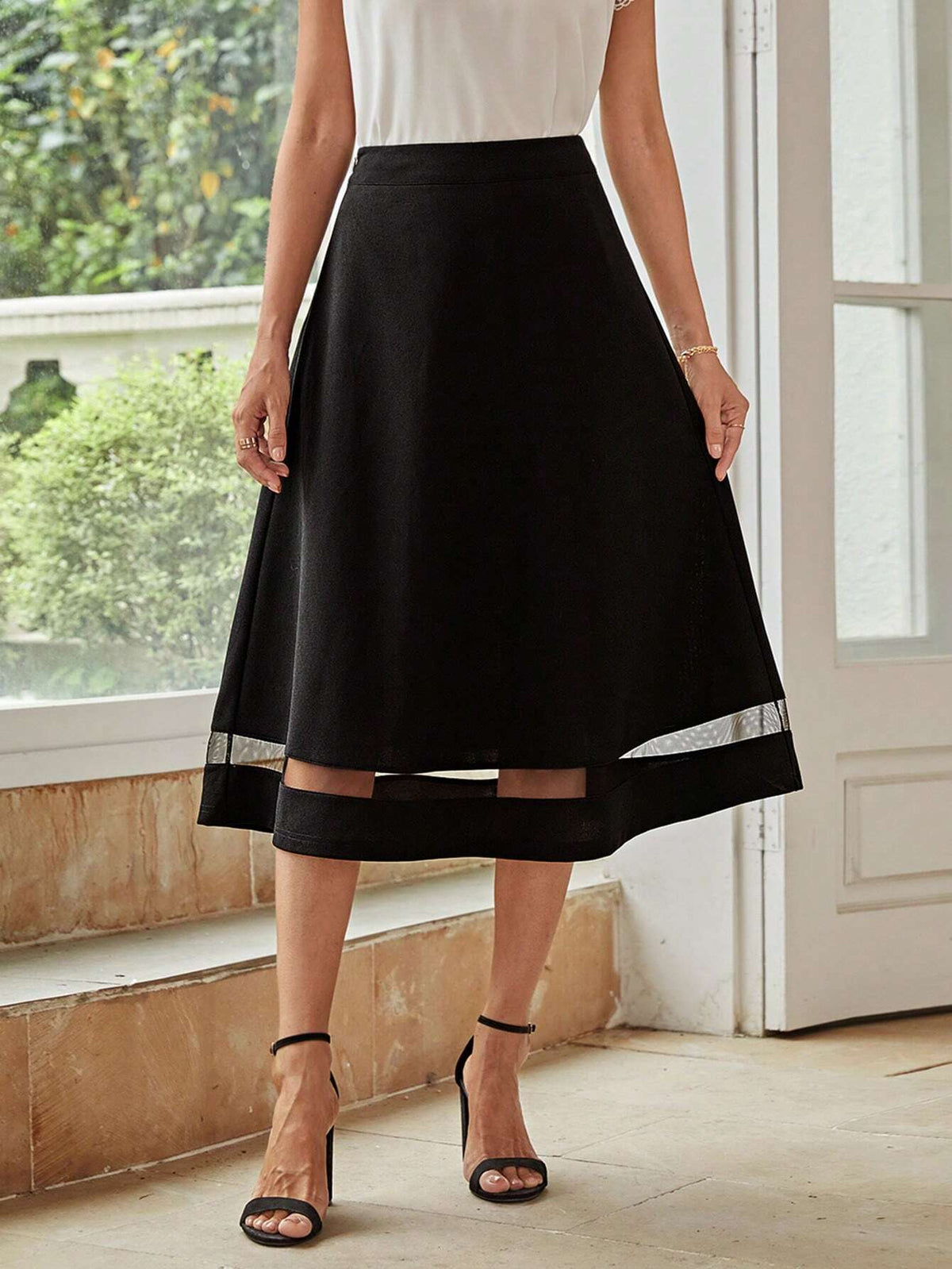 EMERY ROSE High Waist Mesh Insert Skirt