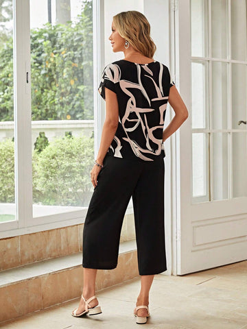 EMERY ROSE Graphic Print Batwing Sleeve Top & Pants