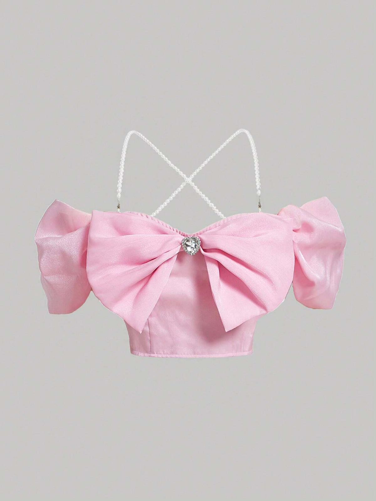 Cold Shoulder Bow Front Pearl Detail Blouse
