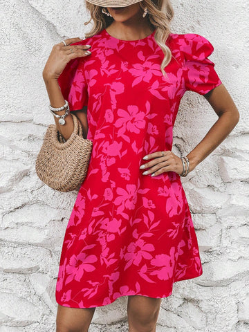 EMERY ROSE Floral Print Puff Sleeve Dress