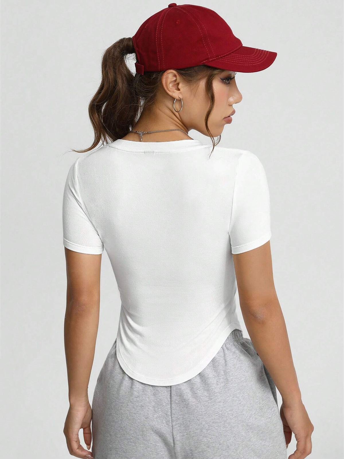 Unity Solid Pocket Patched Curved Hem Tee