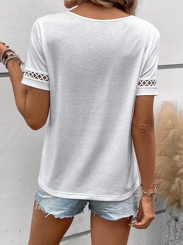 EMERY ROSE Floral Print Contrast Lace Tee