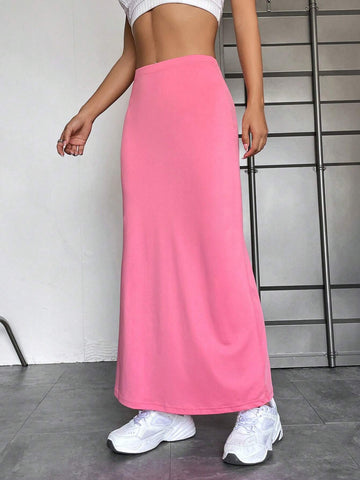 EZwear Solid Maxi Mermaid Hem Skirt