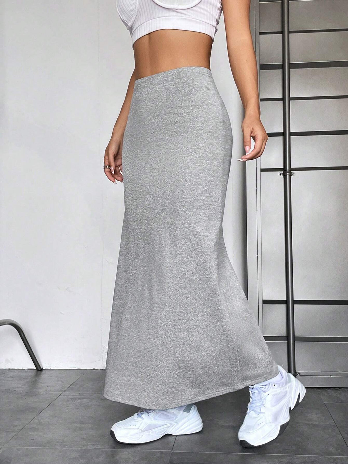 EZwear Solid Maxi Mermaid Hem Skirt