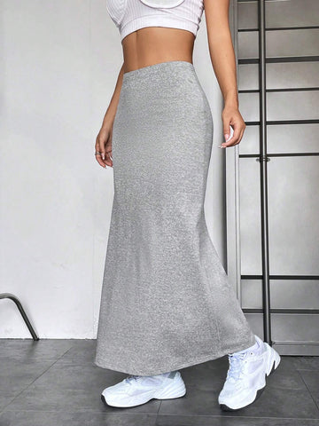 EZwear Solid Maxi Mermaid Hem Skirt