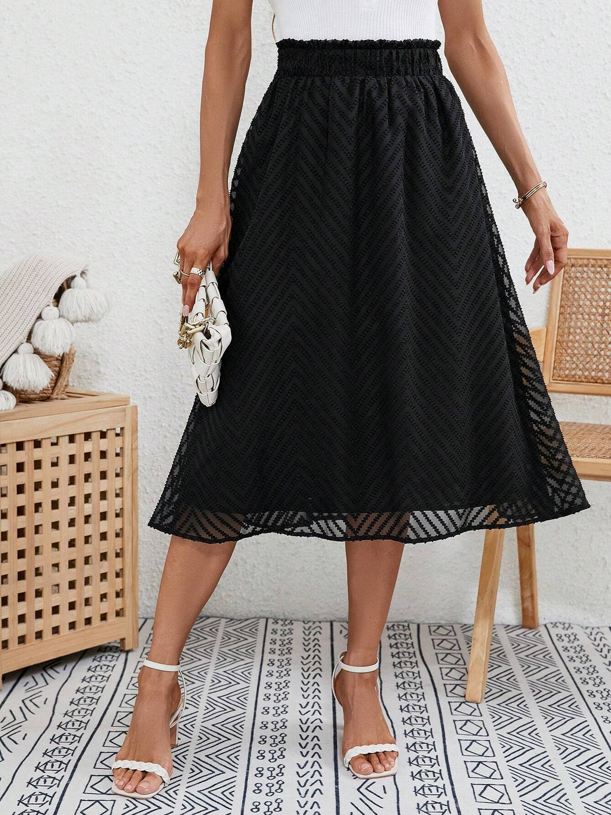 Frenchy Solid Elastic Waist A-line Skirt