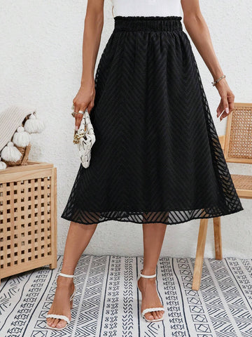 Frenchy Solid Elastic Waist A-line Skirt