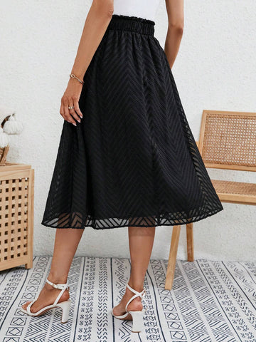 Frenchy Solid Elastic Waist A-line Skirt