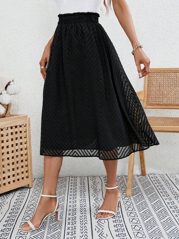 Frenchy Solid Elastic Waist A-line Skirt