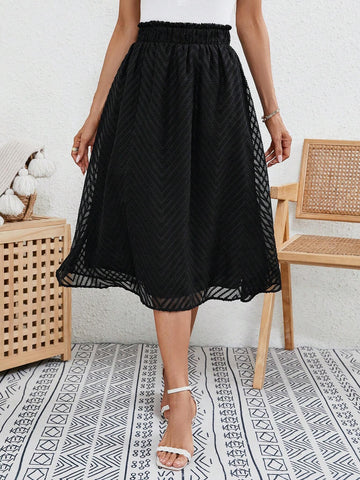 Frenchy Solid Elastic Waist A-line Skirt