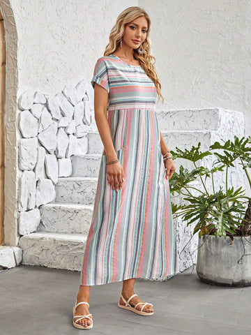 EMERY ROSE Striped Print Batwing Sleeve Hidden Pocket Dress