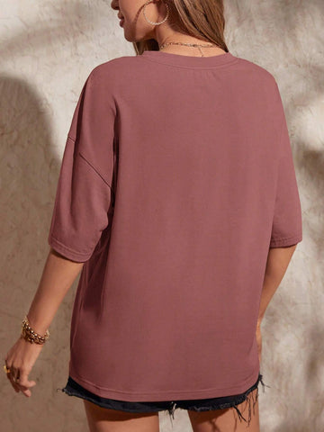 EMERY ROSE Floral & Slogan Graphic Drop Shoulder Oversized Tee