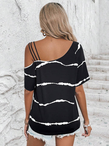 EMERY ROSE Tie Dye Asymmetrical Neck Tee