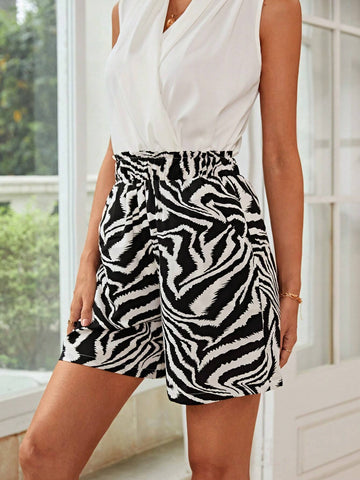 EMERY ROSE Zebra Striped Slant Pocket Shorts