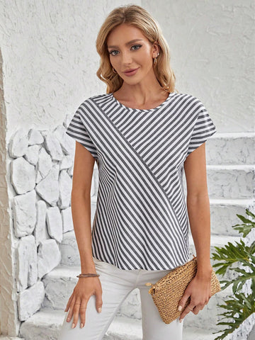 Striped Print Batwing Sleeve Blouse