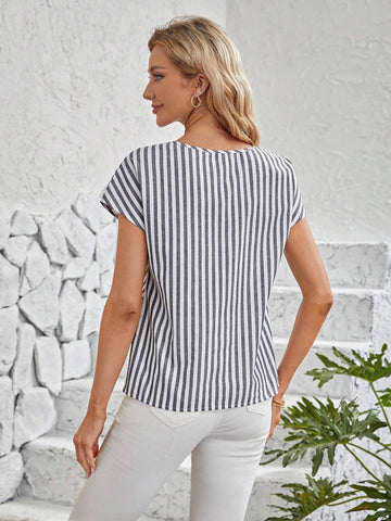 Striped Print Batwing Sleeve Blouse