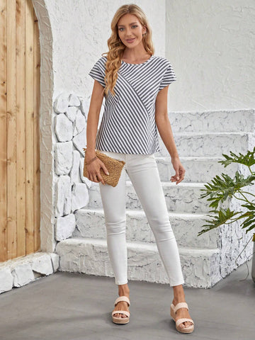 Striped Print Batwing Sleeve Blouse