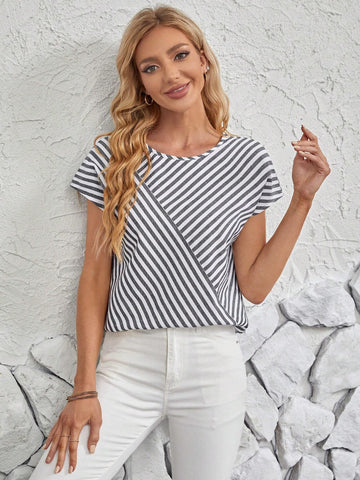 Striped Print Batwing Sleeve Blouse