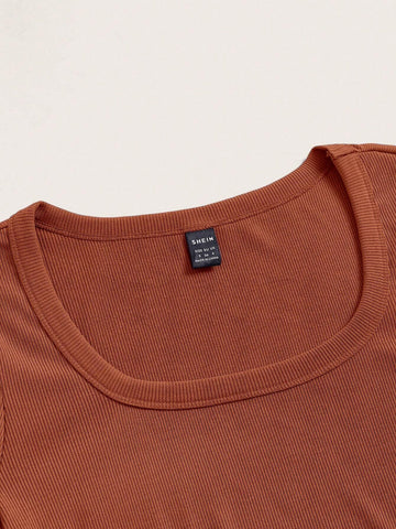 Square Neck Ribbed Knit Crop Tee