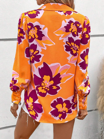 Floral Print Lantern Sleeve Shirt