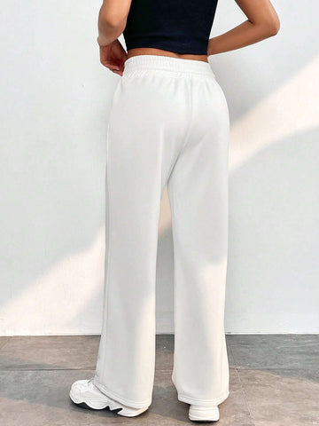 Solid Drawstring Waist Wide Leg Pants