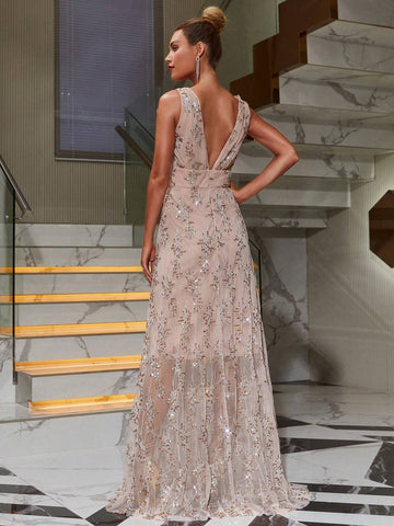 Contrast Sequin Bridesmaid Dress