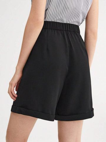 BIZwear Fold Pleated Roll Up Hem Wide Leg Shorts