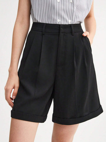 BIZwear Fold Pleated Roll Up Hem Wide Leg Shorts