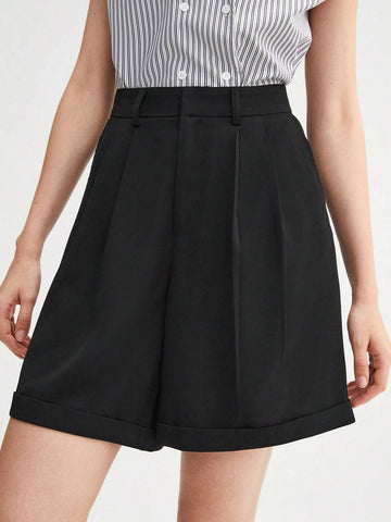 BIZwear Fold Pleated Roll Up Hem Wide Leg Shorts