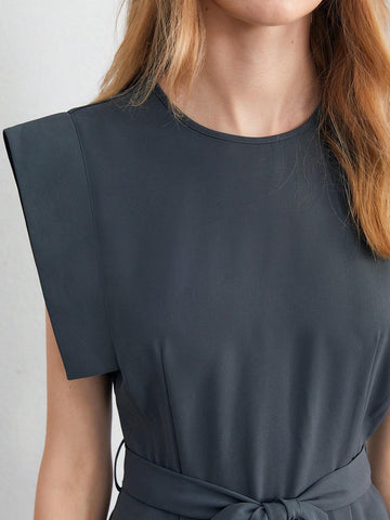 Solid Zip Back Belted Romper