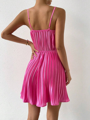 Solid Plisse Cami Romper