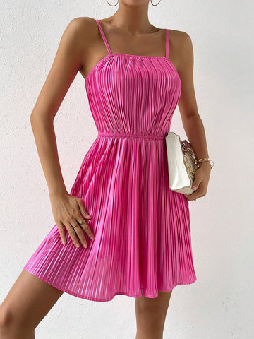 Solid Plisse Cami Romper