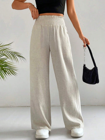EZwear Solid Elastic Waist Straight Leg Pants
