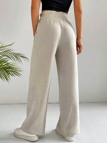 EZwear Solid Elastic Waist Straight Leg Pants