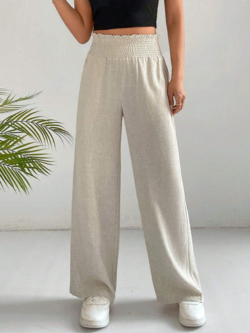 EZwear Solid Elastic Waist Straight Leg Pants