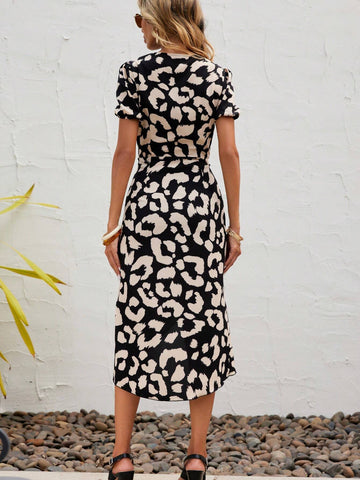 EMERY ROSE Allover Print Puff Sleeve Wrap Hem Dress