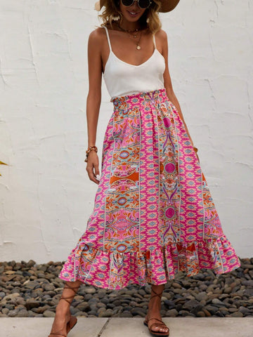 EMERY ROSE Floral Print Ruffle Hem Paperbag Waist Skirt