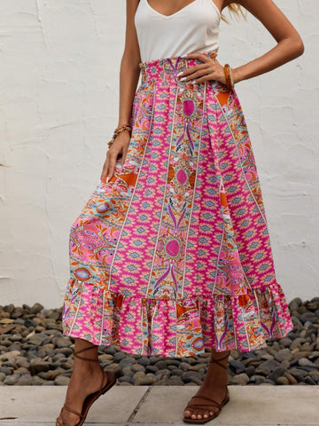 EMERY ROSE Floral Print Ruffle Hem Paperbag Waist Skirt