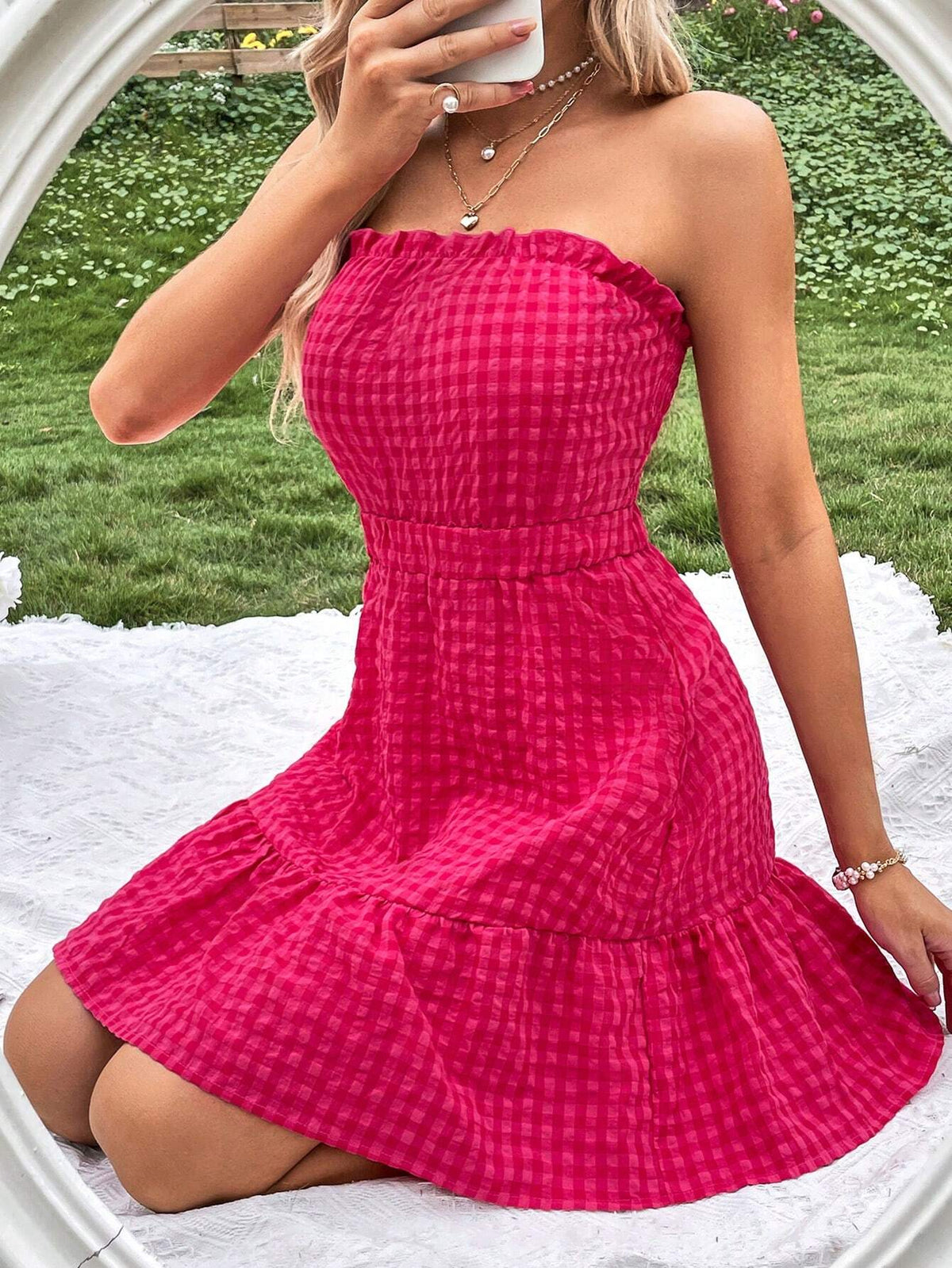 Ruffle Hem Shirred Tube Dress