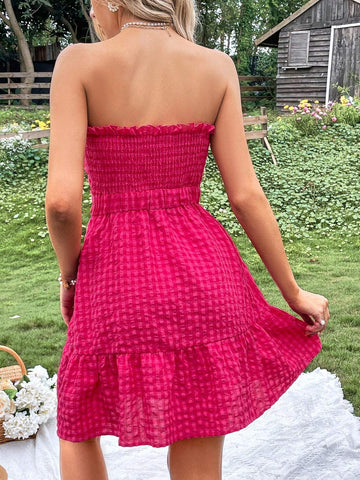 Ruffle Hem Shirred Tube Dress