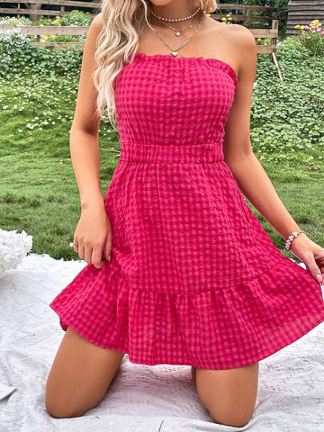 Ruffle Hem Shirred Tube Dress