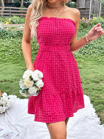 Ruffle Hem Shirred Tube Dress