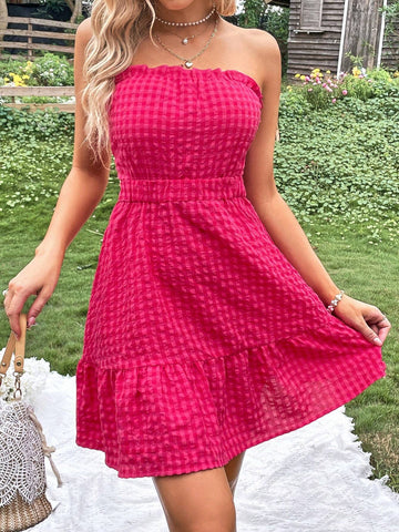 Ruffle Hem Shirred Tube Dress