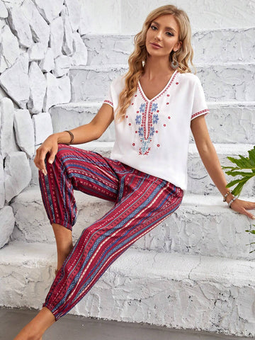 EMERY ROSE Floral Print Batwing Sleeve Top & Pants