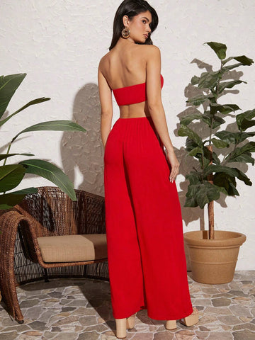 Tie Front Tube Top & Wide Leg Two Way Pants