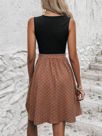 EMERY ROSE Geo Print Belted Dress