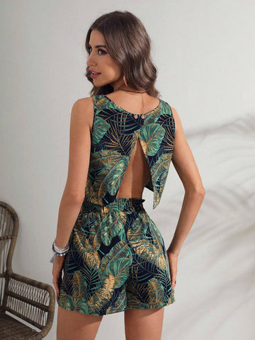 Tropical Print Split Back Top & Shorts