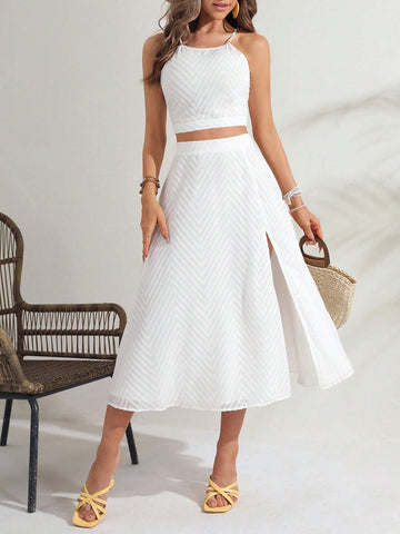 Solid Cami Top & Split Thigh Skirt